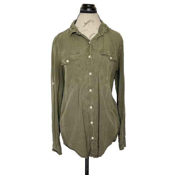 Athleta Womens Medium Button down Shirt Long Sleeve Linen Blend Camping Hiking - Picture 1 of 12